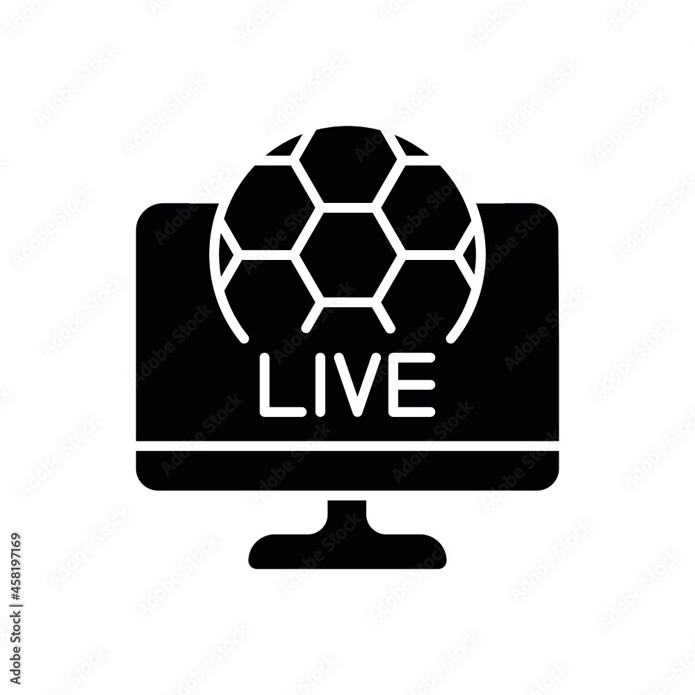 Live broadcast football match glyph icon. Vector fill black illustration. Live broadcast football match glyph icon. Vector fill black illustration.
