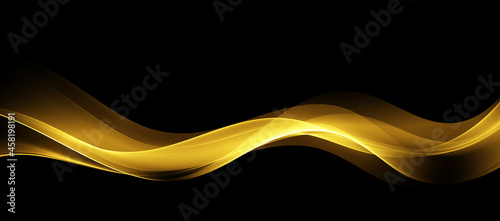 Gold abstract waves on a black background Transparent smoky golden wave stream