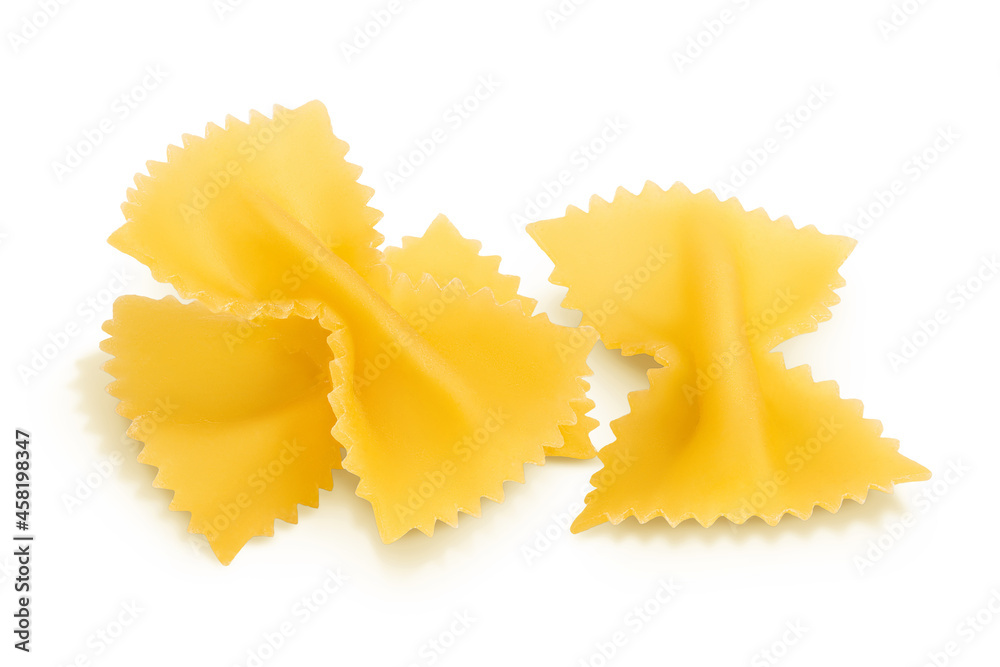 Bow tie pasta isolated on white background with clipping path and full depth of field. Bow tie pasta isolated on white background with clipping path and full depth of field.