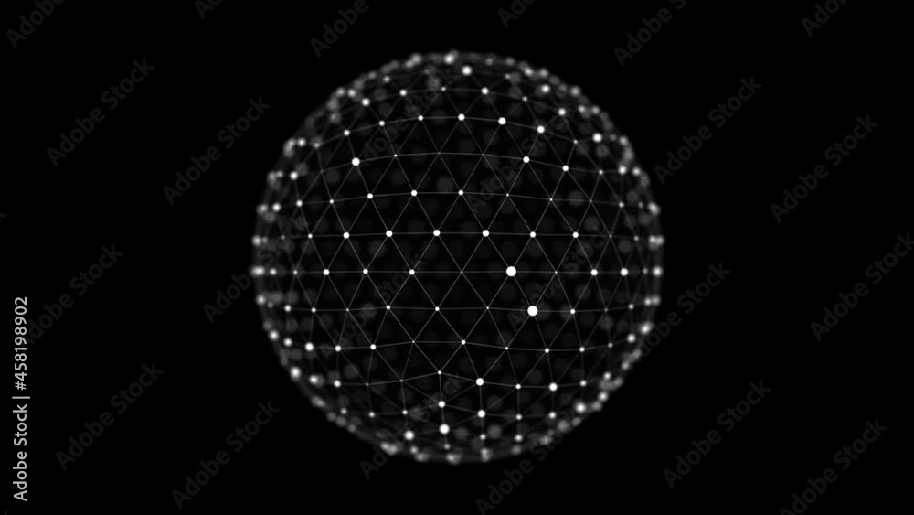 Futuristic black sphere of particles and lines. Network connection big data. Abstract technology background. 3d rendering.