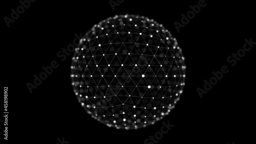 Futuristic black sphere of particles and lines. Network connection big data. Abstract technology background. 3d rendering.