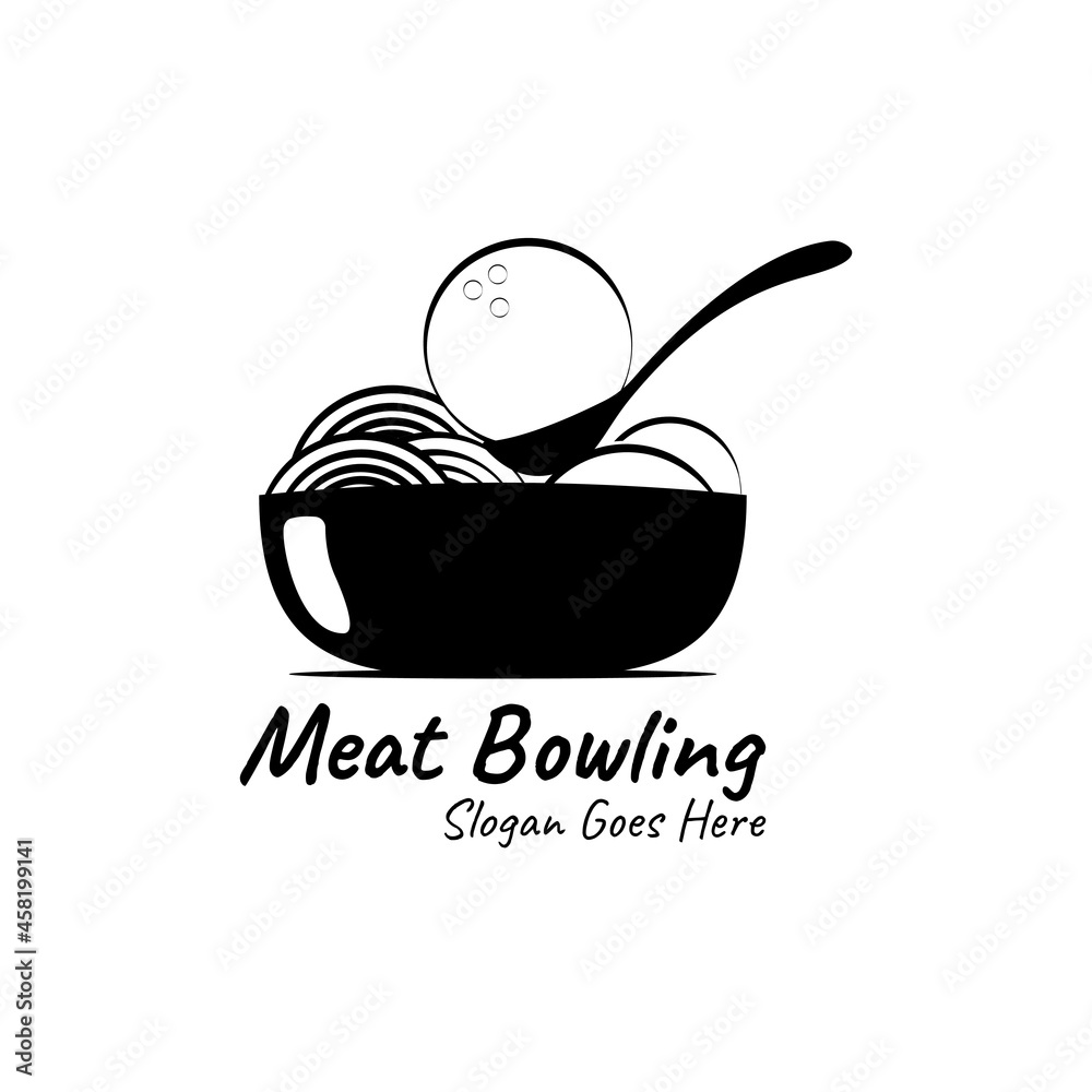 delicious meatball and noodle logo - meatballs resemble bowling balls for a food court game area delicious meatball and noodle logo - meatballs resemble bowling balls for a food court game area