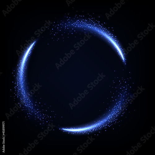 Glowing blue circle trail neon lighting frame, Vector Illustration