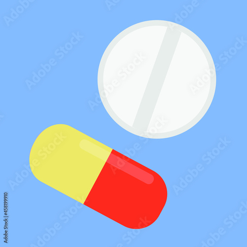 Pills and capsules pharmacy cure flat vector