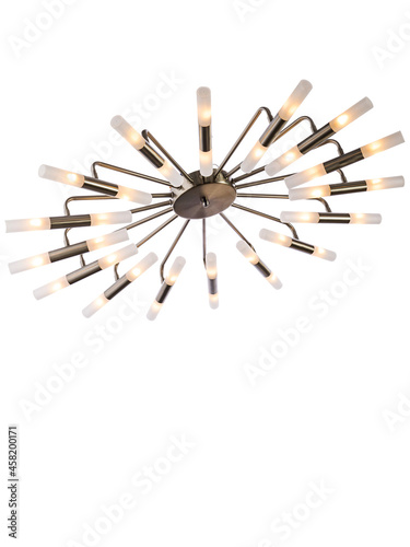 LED chandelier with different colored illumination on a white background