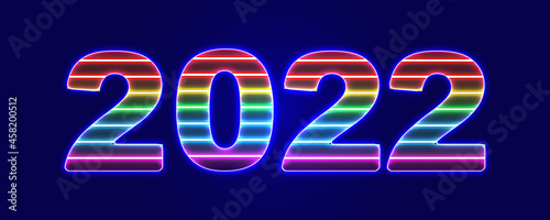 2022 Shining Numbers with Clock, Neon New Year Banner