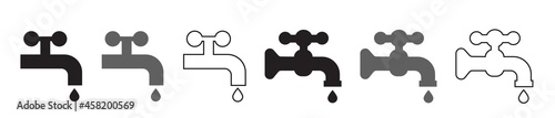Water Tap Icon. Faucet Symbol, Plumbing Sign, Drip Silhouette