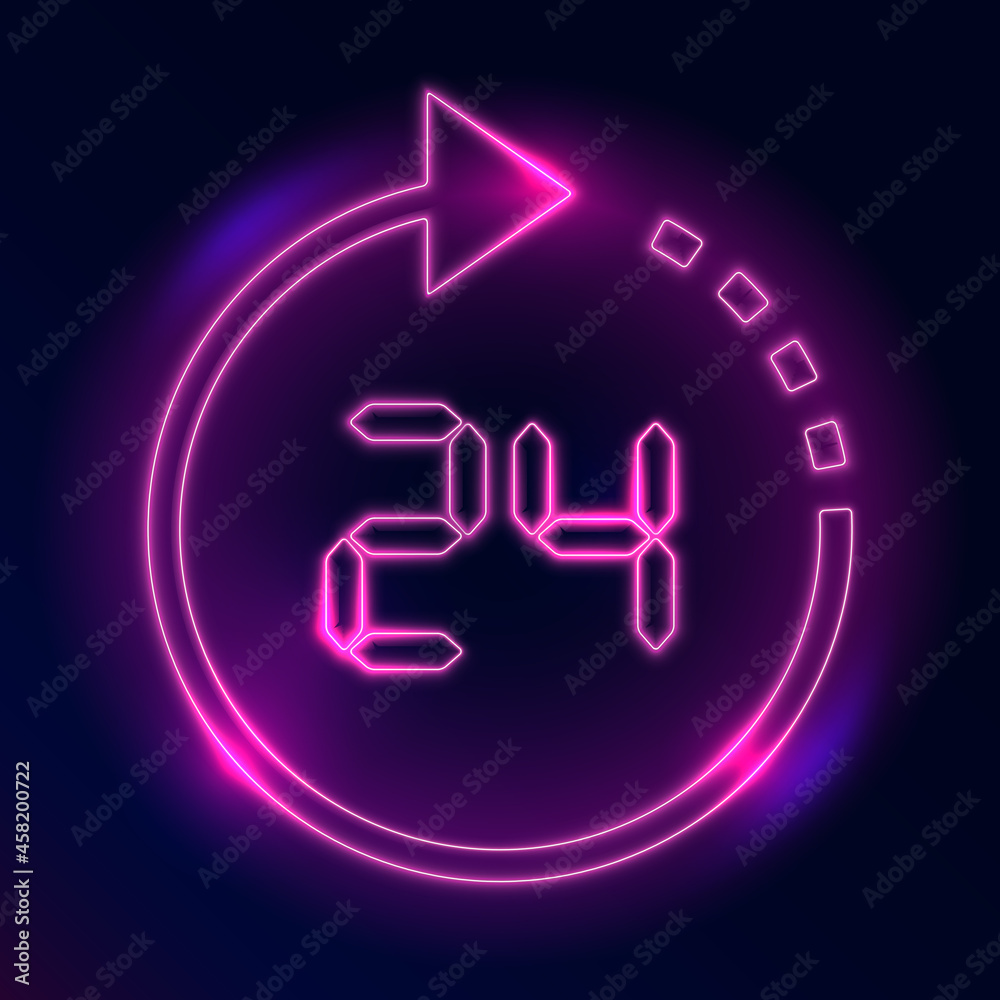 Light Glowing Clock Icon, Neon Time Symbol, Shining Watch