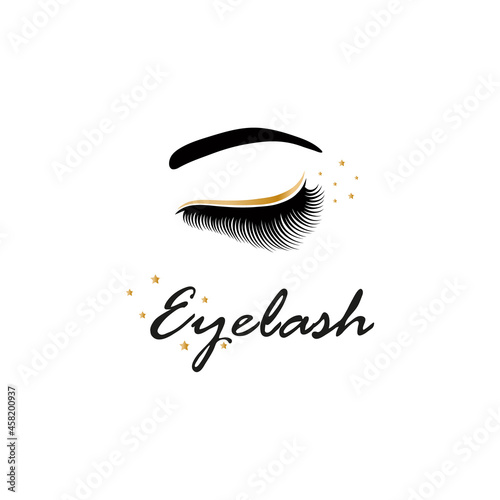 Vector logo design template for beauty salon.Lash and Brow icon. The silhouette of eyelashes and eyebrows. Closed eye vector icon