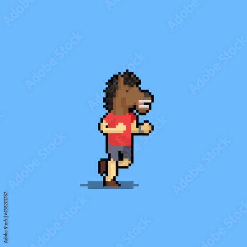 Pixe art running horse mask man character.