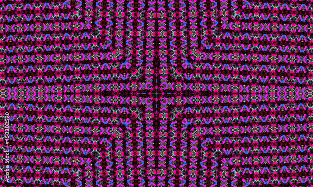 Magenta seamless pattern with cross. Purple kaleidoscope. Magenta seamless pattern with cross. Purple kaleidoscope.