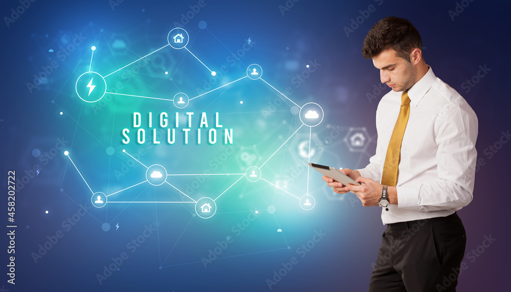 Businessman thinking about technology concept Businessman thinking about technology concept