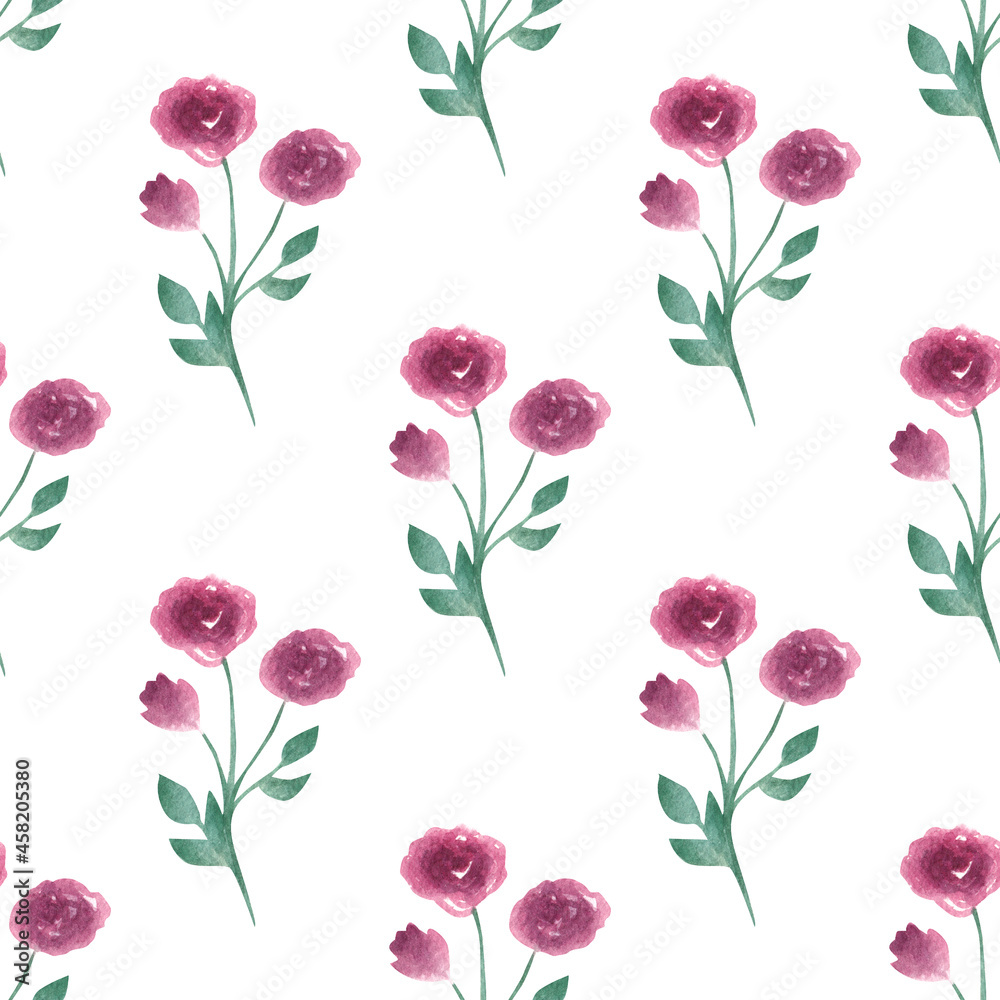 Flowers in watercolor. Seamless pattern. Minimalism style