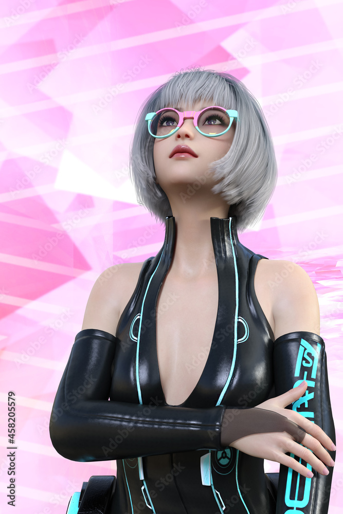 黒いボディスーツを着た女性戦闘員が上を見つめる Stock Illustration Adobe Stock