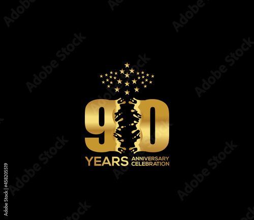 Celebration of Festivals Days 90 Year Anniversary, Invitations, Party Events, Company Based, Banners, Posters, Card Material, Gold Colors Design