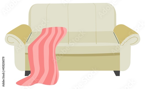 Sofa or armchair with soft blanket decoration