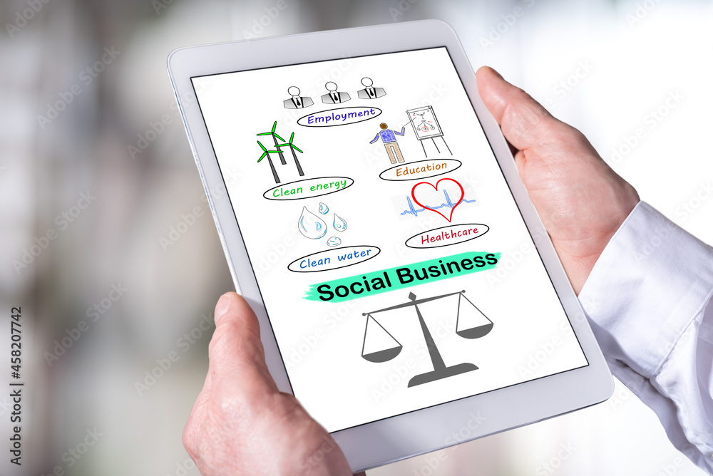 Social business concept on a tablet Social business concept on a tablet