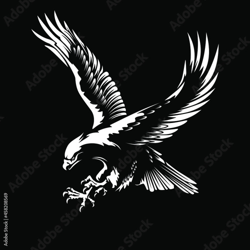 Vintage eagle, great design for any purposes. Vector illustration design. American eagle vector design. Vintage background. Flying bald eagle. Black background. Vector icon.