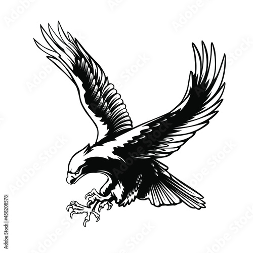 Vintage eagle, great design for any purposes. Vector illustration design. American eagle vector design. Vintage background. Flying bald eagle. Black background. Vector icon.