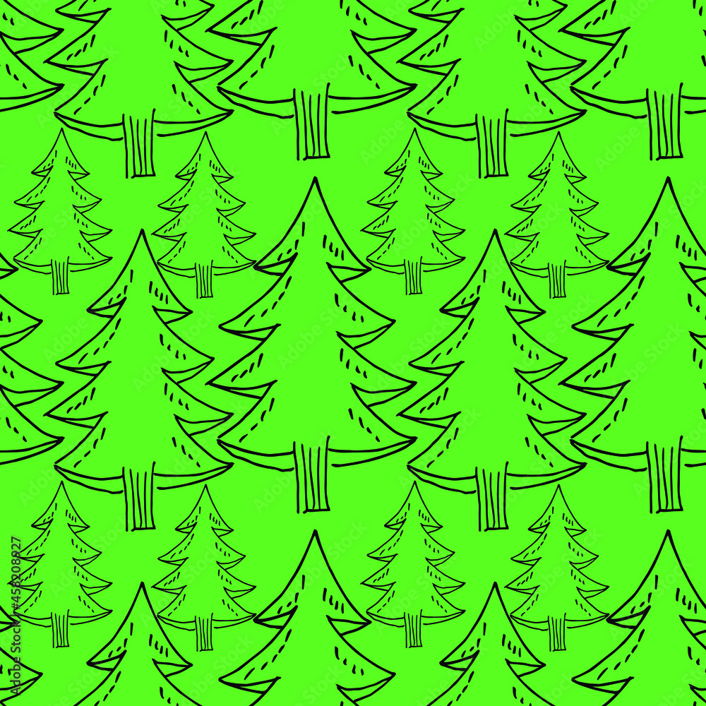 Vector pattern green Christmas trees. For printing on fabric. Pattren coniferous forest. Vector pattern green Christmas trees. For printing on fabric. Pattren coniferous forest.
