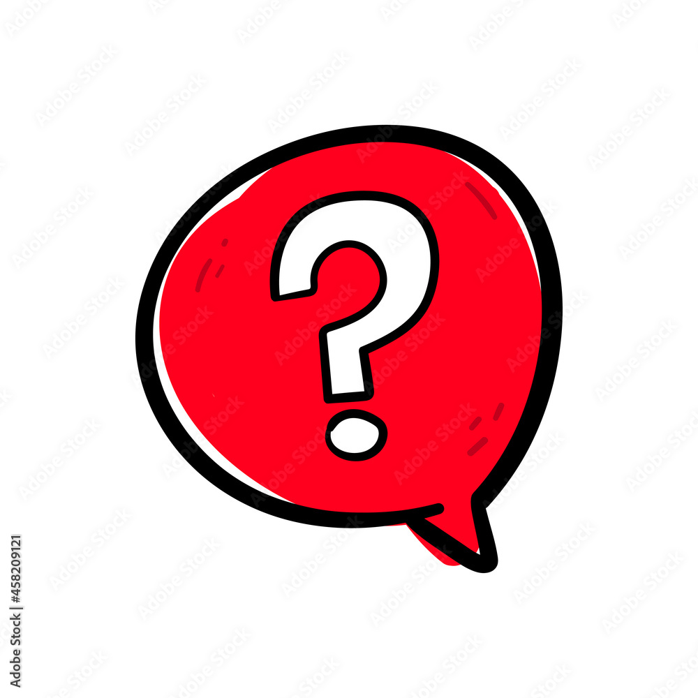 Hand drawing question mark sign symbol in a red speech bubble icon vector. Hand drawing question mark sign symbol in a red speech bubble icon vector.