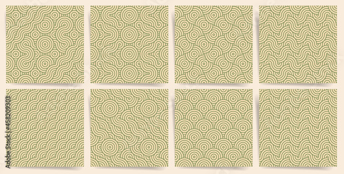 Asian style mandala seamless pattern set. Geometric seamless ornaments pack for fabric, textile, paper background. Japanese motif collection wavy mandala pattern design. 