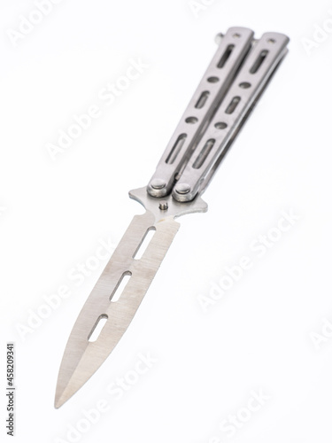 metal folding toy not sharpened knife on a white background