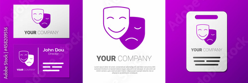 Logotype Comedy and tragedy theatrical masks icon isolated on white background. Logo design template element. Vector