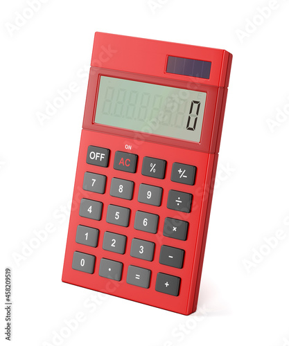 Red calculator on white background