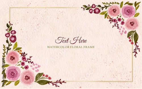 Hand painted Watercolor flowers frame border background