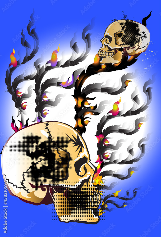 Obraz premium skulls rock dead and line Thai style blue bacground