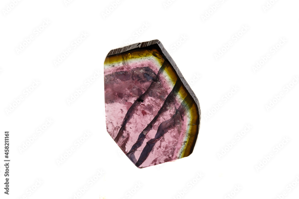 Macro mineral tourmaline stone on white background Macro mineral tourmaline stone on white background