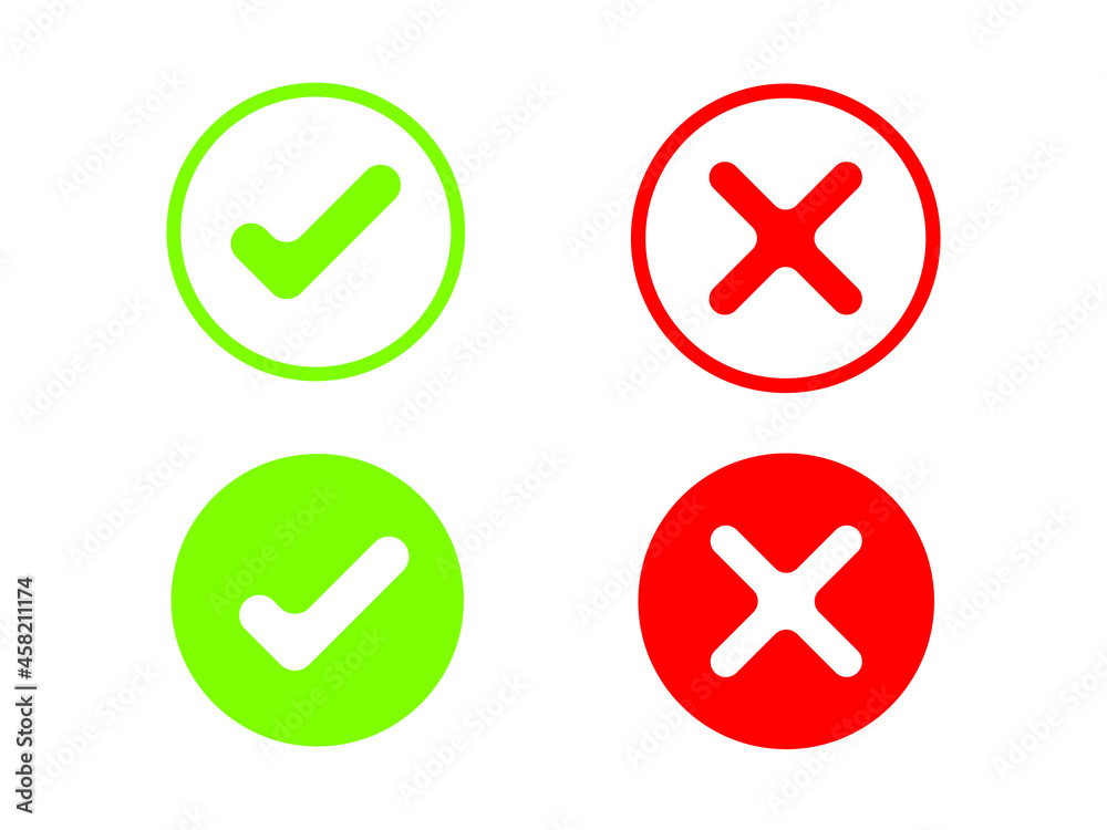 green check and red cross symbols. squared vector signs. Element of web icon for mobile concept and web apps- illustration