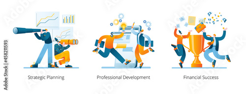 The development team is creating a mobile application. The concept of an illustration on the topic of mobile application development. A set of vector images.