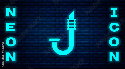 Glowing neon Snorkel icon isolated on brick wall background. Diving underwater equipment. Vector