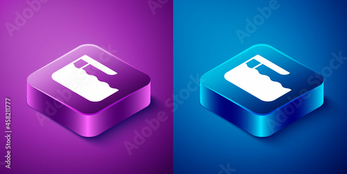 Isometric Diving board or springboard icon isolated on blue and purple background. Square button. Vector