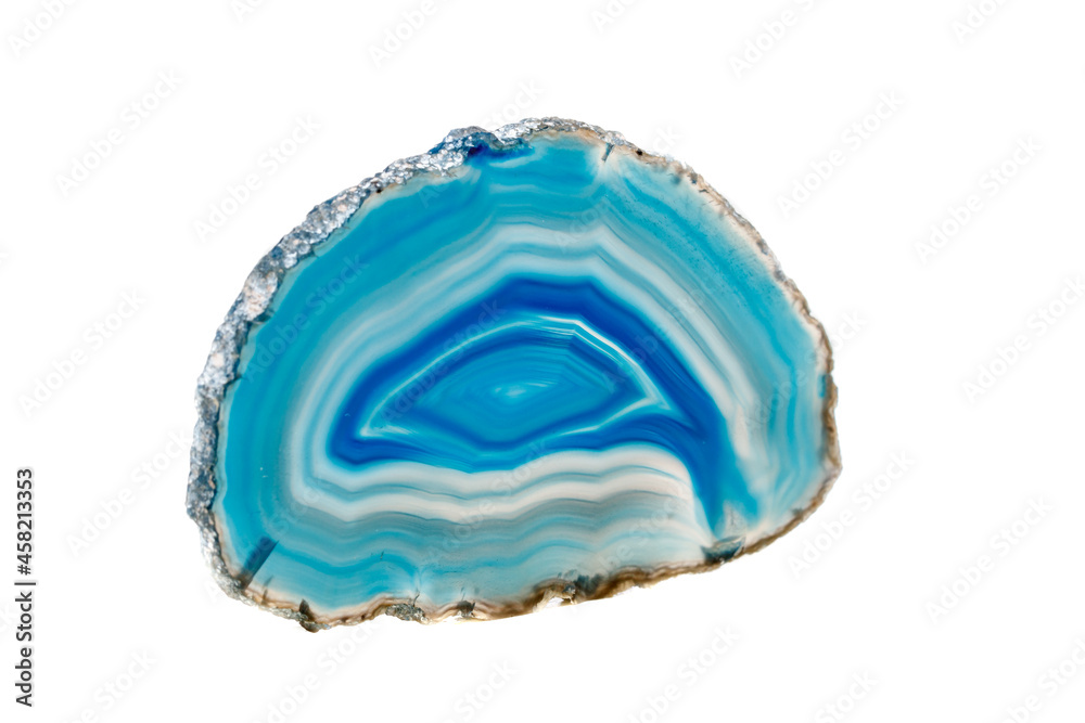 Macro mineral stone Blue Agate breed a white background Macro mineral stone Blue Agate breed a white background
