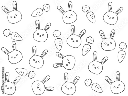 兎と人参の可愛い線画イラスト