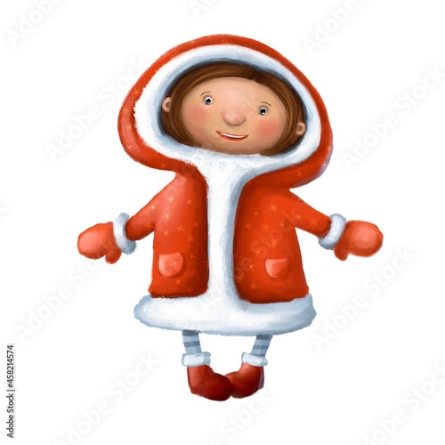 cute snowgirl in warm coat, children's illustration, watercolor style clipart with cartoon character photo