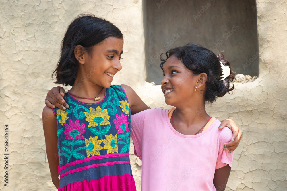 Two cute Rural kids portrait together at home Two cute Rural kids portrait together at home
