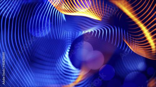 Quadro su tela Christmas magic abstract fractal dynamic swirl curves glowing grid waves