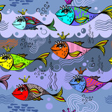 Seamless pattern with sea fishes. Hand drawn fish. Vector illustration