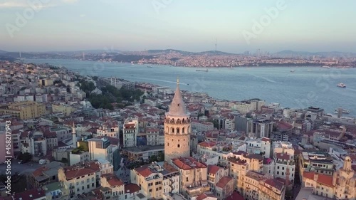 An aerial view of a beautiful cityscape with the Galata Tower in Istanbul, Turkey photo