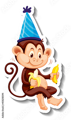 A sticker template with a monkey wearing party hat