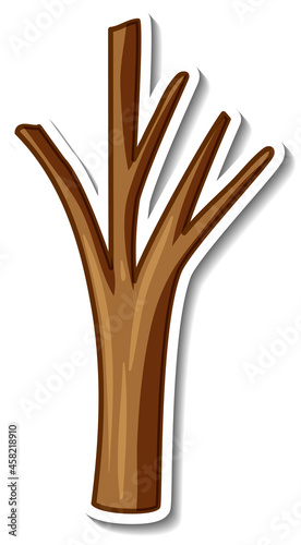 A sticker template with a tree without leaves in cartoon style isolated