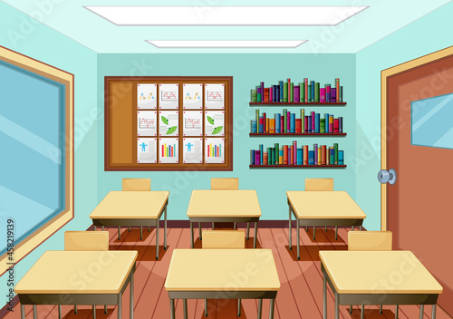 Classroom interior design with furniture and decoration