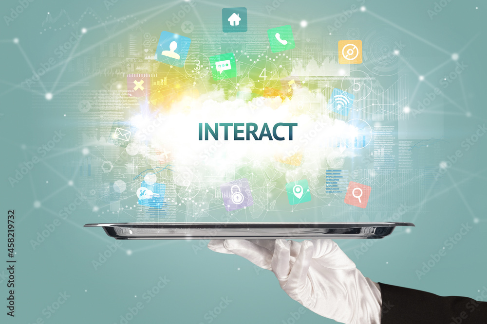 Waiter serving social networking concept Waiter serving social networking concept