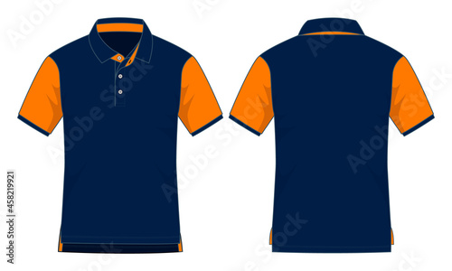 Sport navy blue - orange short sleeve polo shirt design vector on white background.Front and back view.