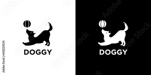 Unique and cute playing ball dog logo design