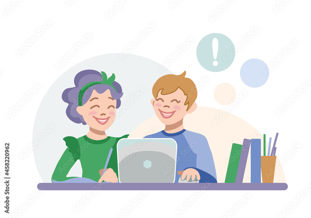 Children learn online. Back to school. Home education. Vector Children learn online. Back to school. Home education. Vector